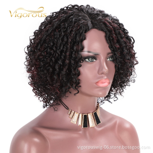 vigorous Highlight Short Bob Cut Fiber Cheap Gluless Mixed Black Bug Best Heat Resistant Synthetic Wig Vendors